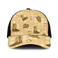Yellow Palaka Hawaii Cowboy Mesh Trucker Cap Puakenikeni Lei Paniolo Papale Seamless Vibes LT14 One Size Black Yellow - Polynesian Pride