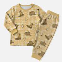 Yellow Palaka Hawaii Cowboy Christmas Pajama Set Puakenikeni Lei Paniolo Papale Seamless Vibes LT14 Men Yellow - Polynesian Pride