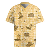 Yellow Palaka Hawaii Cowboy Rugby Jersey Puakenikeni Lei Paniolo Papale Seamless Vibes - Polynesian Pride