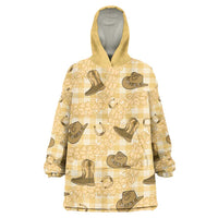Yellow Palaka Hawaii Cowboy Wearable Blanket Hoodie Puakenikeni Lei Paniolo Papale Seamless Vibes - Polynesian Pride