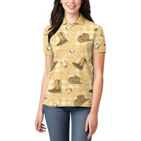 Yellow Palaka Hawaii Cowboy Women Polo Shirt Puakenikeni Lei Paniolo Papale Seamless Vibes - Polynesian Pride