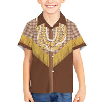 Aloha Hawaii Cowboy Custome Family Matching Puletasi and Hawaiian Shirt Puakenikeni Lei Palaka Tassel Style - Polynesian Pride