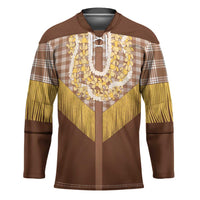 Aloha Hawaii Cowboy Custome Hockey Jersey Puakenikeni Lei Palaka Tassel Style LT14 Unisex Brown - Polynesian Pride