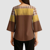 Aloha Hawaii Cowboy Custome Kimono Sleeve Blouse Puakenikeni Lei Palaka Tassel Style - Polynesian Pride