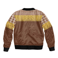 Aloha Hawaii Cowboy Custome Sleeve Zip Bomber Jacket Puakenikeni Lei Palaka Tassel Style - Polynesian Pride