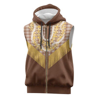 Aloha Hawaii Cowboy Custome Sleeveless Zip Hoodie Puakenikeni Lei Palaka Tassel Style LT14 Brown - Polynesian Pride