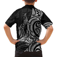 New Zealand Hammerhead Shark Family Matching Tank Maxi Dress and Hawaiian Shirt Maori Haehae Mangopare Black - Polynesian Pride