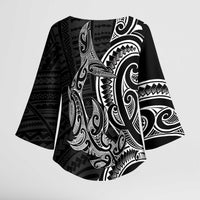 New Zealand Hammerhead Shark Kimono Sleeve Blouse Maori Haehae Mangopare Black - Polynesian Pride
