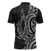 New Zealand Hammerhead Shark Zipper Polo Shirt Maori Haehae Mangopare Black - Polynesian Pride