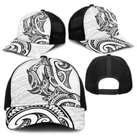 New Zealand Hammerhead Shark Baseball Net Cap Maori Haehae Mangopare White - Polynesian Pride