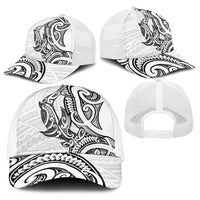 New Zealand Hammerhead Shark Baseball Net Cap Maori Haehae Mangopare White - Polynesian Pride