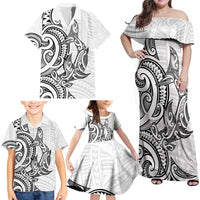New Zealand Hammerhead Shark Family Matching Off Shoulder Maxi Dress and Hawaiian Shirt Maori Haehae Mangopare White - Polynesian Pride