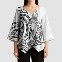 New Zealand Hammerhead Shark Kimono Sleeve Blouse Maori Haehae Mangopare White - Polynesian Pride