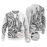 New Zealand Hammerhead Shark Ugly Christmas Sweater Maori Haehae Mangopare White - Polynesian Pride
