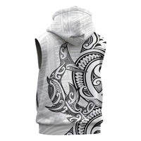 New Zealand Hammerhead Shark Sleeveless Hoodie Maori Haehae Mangopare White - Polynesian Pride