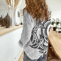 New Zealand Hammerhead Shark Women Casual Shirt Maori Haehae Mangopare White - Polynesian Pride