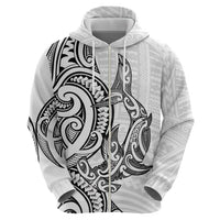 New Zealand Hammerhead Shark Zip Hoodie Maori Haehae Mangopare White - Polynesian Pride