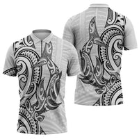 New Zealand Hammerhead Shark Zipper Polo Shirt Maori Haehae Mangopare White - Polynesian Pride