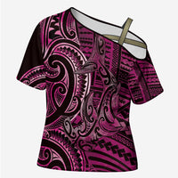 New Zealand Hammerhead Shark Cross Shoulder Shirt Maori Haehae Mangopare Pink - Polynesian Pride