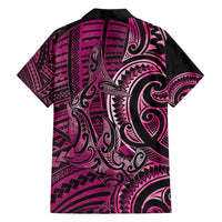 New Zealand Hammerhead Shark Family Matching Off Shoulder Short Dress and Hawaiian Shirt Maori Haehae Mangopare Pink - Polynesian Pride