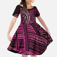 New Zealand Hammerhead Shark Family Matching Puletasi and Hawaiian Shirt Maori Haehae Mangopare Pink LT14 Daughter's Dress Pink - Polynesian Pride