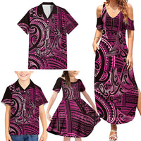 New Zealand Hammerhead Shark Family Matching Summer Maxi Dress and Hawaiian Shirt Maori Haehae Mangopare Pink - Polynesian Pride