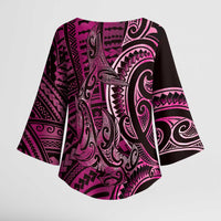 New Zealand Hammerhead Shark Kimono Sleeve Blouse Maori Haehae Mangopare Pink - Polynesian Pride