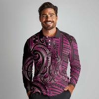 New Zealand Hammerhead Shark Long Sleeve Polo Shirt Maori Haehae Mangopare Pink - Polynesian Pride