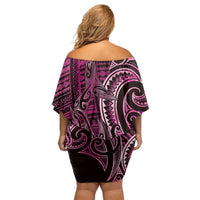 New Zealand Hammerhead Shark Off Shoulder Short Dress Maori Haehae Mangopare Pink - Polynesian Pride