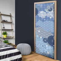 Blue Palaka Japanese Patterns Door Cover Asanoha Seigaiha Sakura Motif - Polynesian Pride