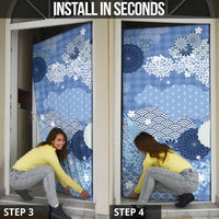Blue Palaka Japanese Patterns Door Cover Asanoha Seigaiha Sakura Motif - Polynesian Pride