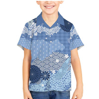 Blue Palaka Japanese Patterns Family Matching Mermaid Dress and Hawaiian Shirt Asanoha Seigaiha Sakura Motif - Polynesian Pride