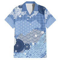 Blue Palaka Japanese Patterns Family Matching Puletasi and Hawaiian Shirt Asanoha Seigaiha Sakura Motif LT14 Dad's Shirt - Short Sleeve Blue - Polynesian Pride