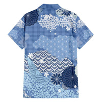 Blue Palaka Japanese Patterns Family Matching Short Sleeve Bodycon Dress and Hawaiian Shirt Asanoha Seigaiha Sakura Motif - Polynesian Pride