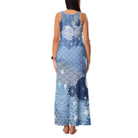 Blue Palaka Japanese Patterns Family Matching Tank Maxi Dress and Hawaiian Shirt Asanoha Seigaiha Sakura Motif - Polynesian Pride