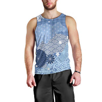 Blue Palaka Japanese Patterns Men Tank Top Asanoha Seigaiha Sakura Motif - Polynesian Pride