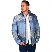 Blue Palaka Japanese Patterns Padded Jacket Asanoha Seigaiha Sakura Motif - Polynesian Pride