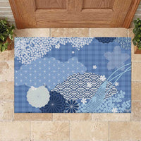 Blue Palaka Japanese Patterns Rubber Doormat Asanoha Seigaiha Sakura Motif - Polynesian Pride
