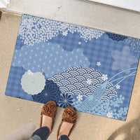 Blue Palaka Japanese Patterns Rubber Doormat Asanoha Seigaiha Sakura Motif - Polynesian Pride
