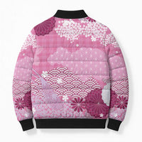Pink Palaka Japanese Patterns Bomber Puffer Jacket Asanoha Seigaiha Sakura Motif - Polynesian Pride