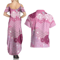 Pink Palaka Japanese Patterns Couples Matching Summer Maxi Dress and Hawaiian Shirt Asanoha Seigaiha Sakura Motif - Polynesian Pride