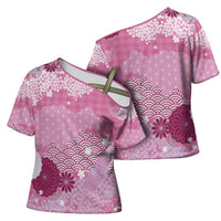 Pink Palaka Japanese Patterns Cross Shoulder Shirt Asanoha Seigaiha Sakura Motif - Polynesian Pride