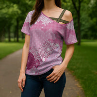 Pink Palaka Japanese Patterns Cross Shoulder Shirt Asanoha Seigaiha Sakura Motif - Polynesian Pride