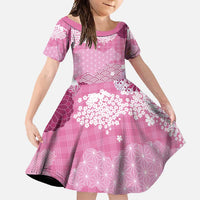 Pink Palaka Japanese Patterns Family Matching Long Sleeve Bodycon Dress and Hawaiian Shirt Asanoha Seigaiha Sakura Motif LT14 Daughter's Dress Pink - Polynesian Pride