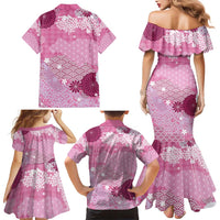 Pink Palaka Japanese Patterns Family Matching Mermaid Dress and Hawaiian Shirt Asanoha Seigaiha Sakura Motif - Polynesian Pride