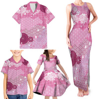 Pink Palaka Japanese Patterns Family Matching Tank Maxi Dress and Hawaiian Shirt Asanoha Seigaiha Sakura Motif - Polynesian Pride