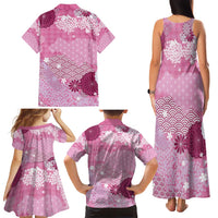 Pink Palaka Japanese Patterns Family Matching Tank Maxi Dress and Hawaiian Shirt Asanoha Seigaiha Sakura Motif - Polynesian Pride