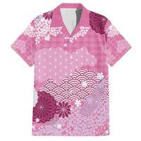 Pink Palaka Japanese Patterns Family Matching Tank Maxi Dress and Hawaiian Shirt Asanoha Seigaiha Sakura Motif - Polynesian Pride