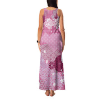 Pink Palaka Japanese Patterns Family Matching Tank Maxi Dress and Hawaiian Shirt Asanoha Seigaiha Sakura Motif - Polynesian Pride
