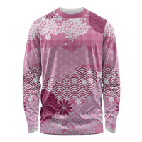 Pink Palaka Japanese Patterns Long Sleeve Shirt Asanoha Seigaiha Sakura Motif - Polynesian Pride